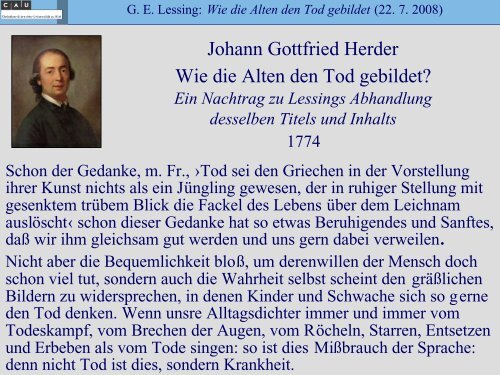 XIV. Wie die Alten den Tod gebildet - Literaturwissenschaft-online