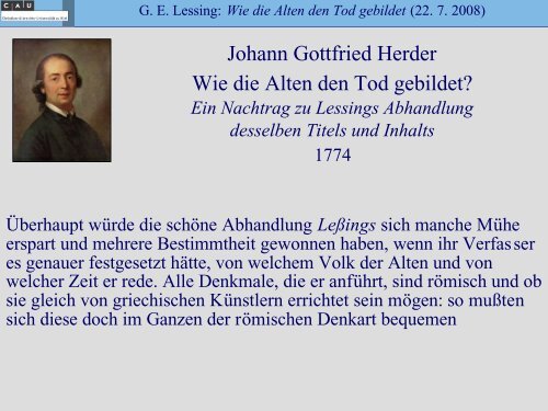 XIV. Wie die Alten den Tod gebildet - Literaturwissenschaft-online