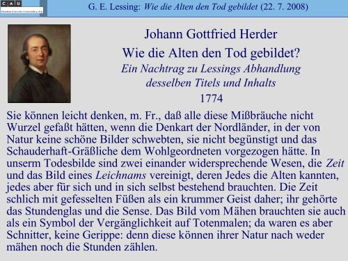 XIV. Wie die Alten den Tod gebildet - Literaturwissenschaft-online