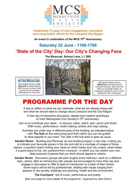 Final Programme for MCS75 Civic Day on Saturday 22 June, 2013