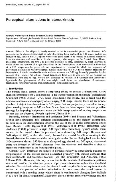 Perceptual alternations in stereokinesis