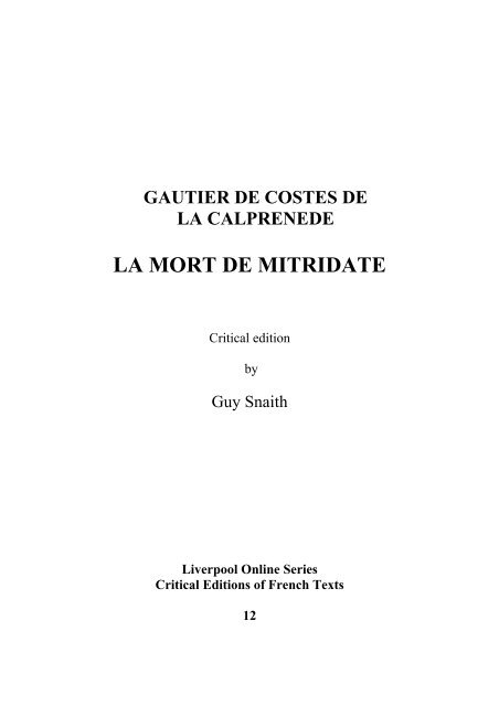 LA MORT DE MITRIDATE - University of Liverpool