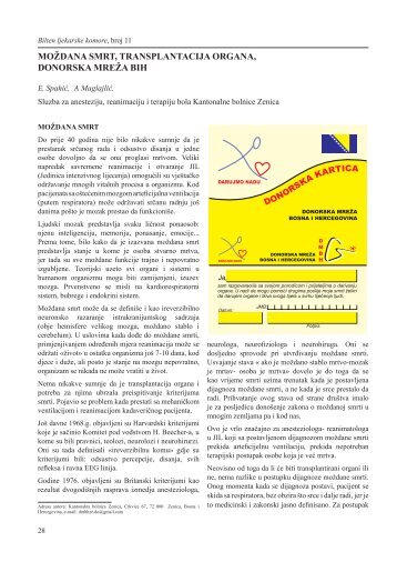 moždana smrt, transplantacija organa, donorska mreža bih