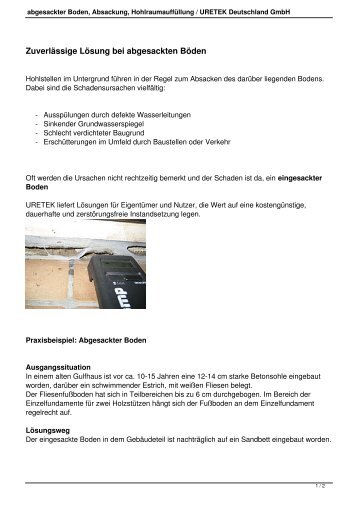 abgesackter Boden, Absackung, Hohlraumauffüllung / URETEK ...