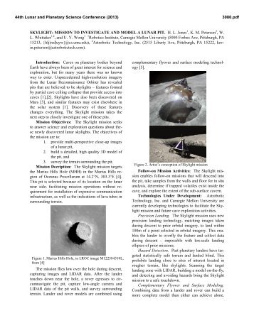 SKYLIGHT: MISSION TO INVESTIGATE AND MODEL A LUNAR PIT ...