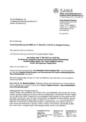 130502 einladung kuratoriumssitzung sa... - LPK Baden-Württemberg