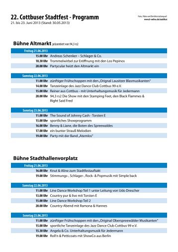 22. Cottbuser Stadtfest - Programm