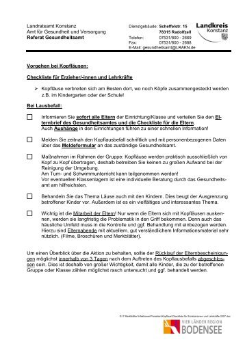 Kopfläuse Checkliste für Erzieherinnen und Lehrkräfte