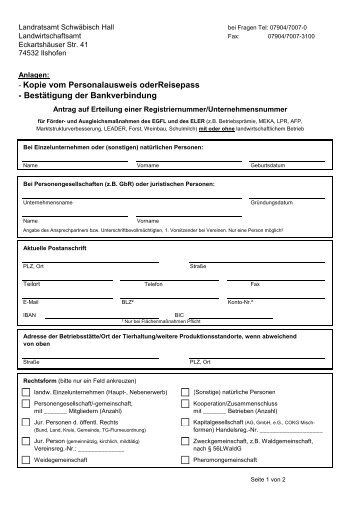 Antrag auf Erteilung einer Registriernummer/Unternehmensnummer ...