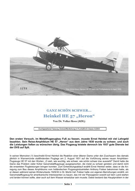 Heinkel HE 57 "Heron" - ganz schön schwer - adl-luftfahrthistorik.de