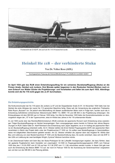 Heinkel He 118 – der verhinderte Stuka - adl-luftfahrthistorik.de