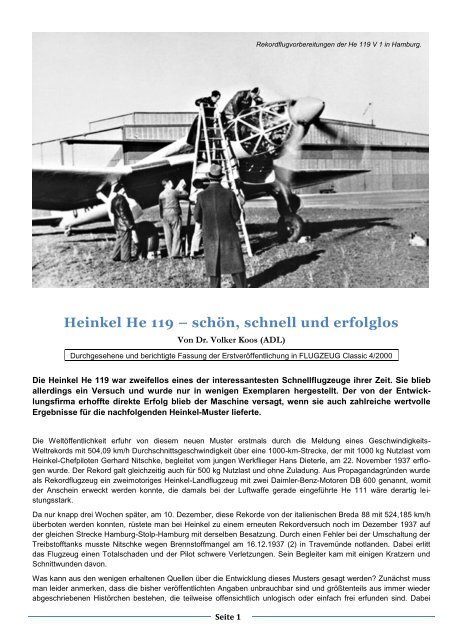 Heinkel He 119 – schön, schnell und erfolglos - adl-luftfahrthistorik.de