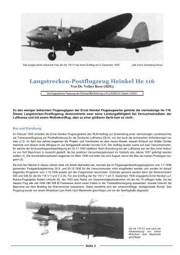 Langstrecken-Postflugzeug Heinkel He 116 - adl-luftfahrthistorik.de