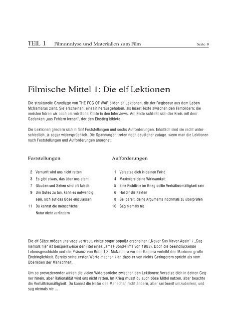 FILMHEFT THE FOG OF WAR - Kino macht Schule