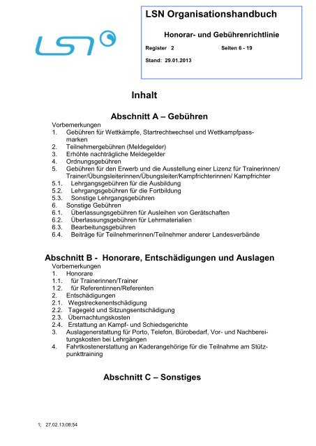 Abschnitt A – Gebühren - Landesschwimmverband Niedersachsen eV