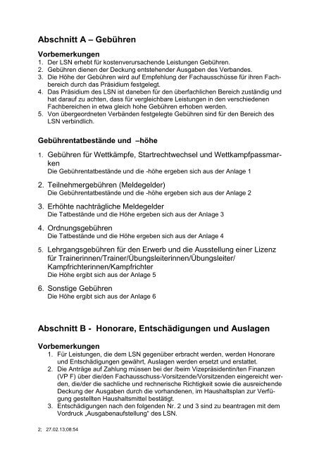 Abschnitt A – Gebühren - Landesschwimmverband Niedersachsen eV