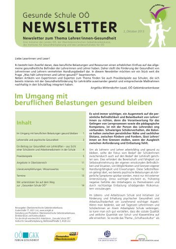 Newsletter Gesunde Schule 2013 - Landesschulrat für Oberösterreich