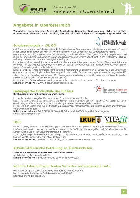 Newsletter Gesunde Schule 2013 - Landesschulrat für Oberösterreich