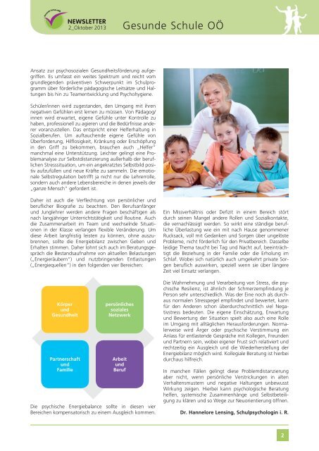 Newsletter Gesunde Schule 2013 - Landesschulrat für Oberösterreich