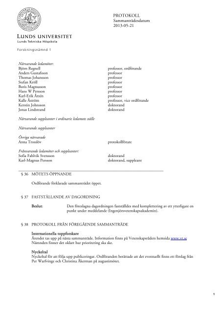 FN1 protokoll 130820 v6 - Lunds Tekniska HÃ¶gskola