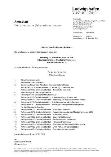 Sitzung des Ortsbeirates Maudach Die Mitglieder ... - Ludwigshafen