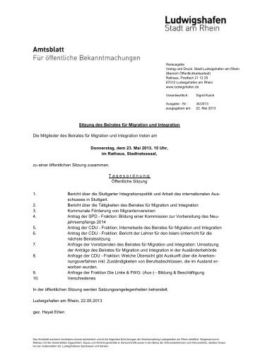 Sitzung des Beirates für Migration und Integration ... - Ludwigshafen