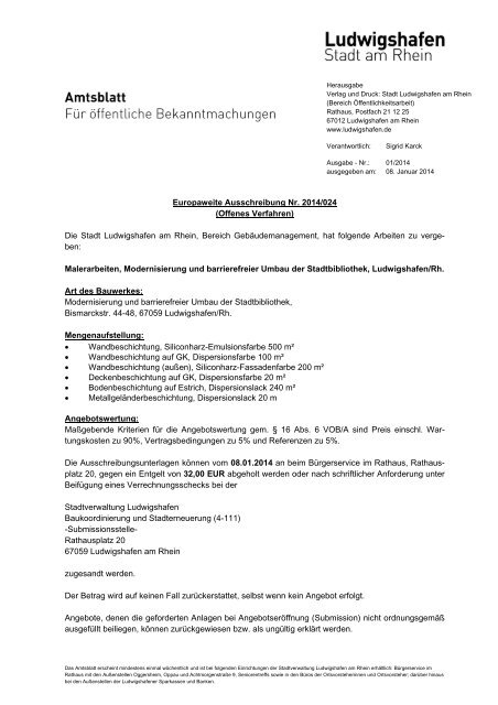 Europaweite Ausschreibung Nr. 2014/024 (Offenes ... - Ludwigshafen