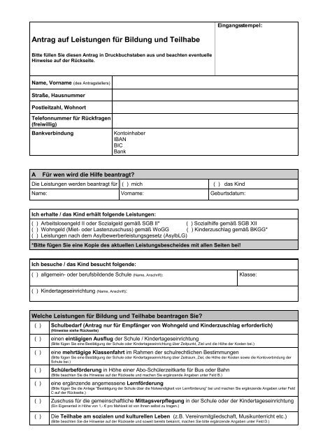Bildungs und teilhabepaket antrag klassenfahrten