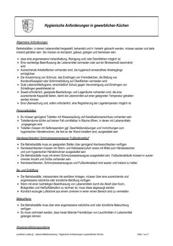 Merkblatt Anforderungen in gewerblich genutzten Küchen - Lüneburg