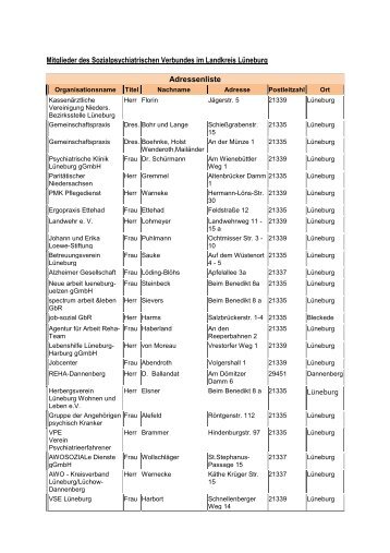 Mitglieder des Sozialpsychiatrischen Verbundes (pdf 0 ... - LÃ¼neburg