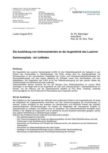 Leitfaden für Unterassistenen - Luzerner Kantonsspital