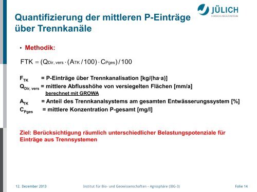 Modellierung der PhosphoreintrÃ¤ge in die GewÃ¤sser Methoden und ...