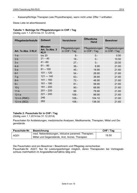 Taxordnung 2014 - Klinik Barmelweid