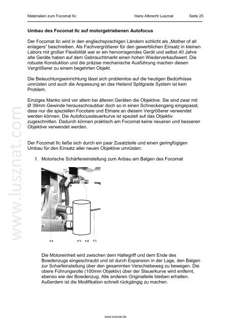 Materialien zum Focomat IIc - Hans Albrecht Lusznat
