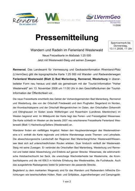 Wandern und Radeln im Ferienland Westerwald - Landesamt für ...