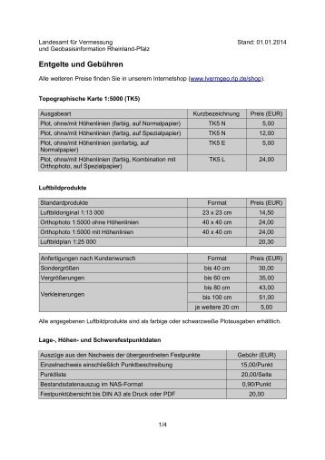 Entgelte und Gebühren - Landesamt für Vermessung und ...
