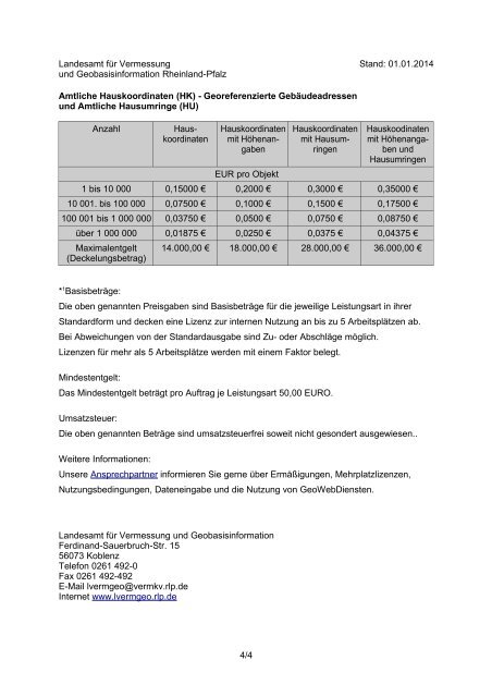 Entgelte und Gebühren - Landesamt für Vermessung und ...