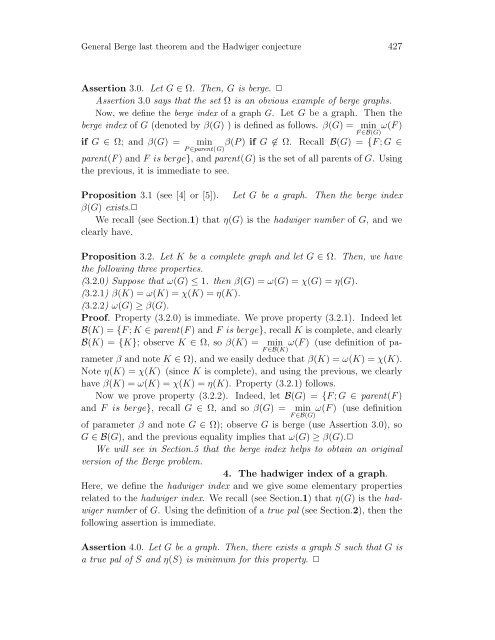 With Concern the Difficult Part of the General Berge Last Theorem ...