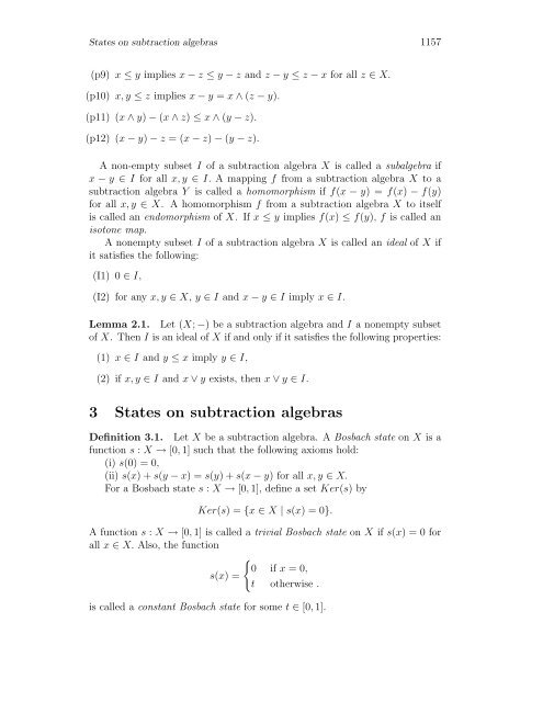 States on Subtraction Algebras 1 Introduction