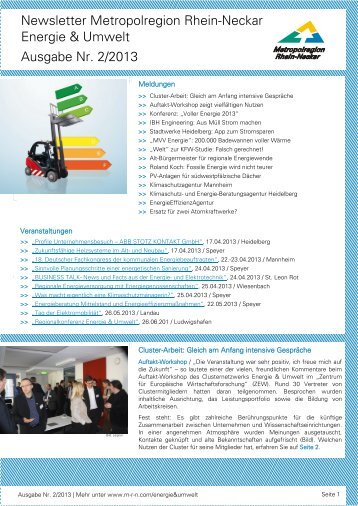 Newsletter "Energie und Umwelt" - Metropolregion Rhein-Neckar