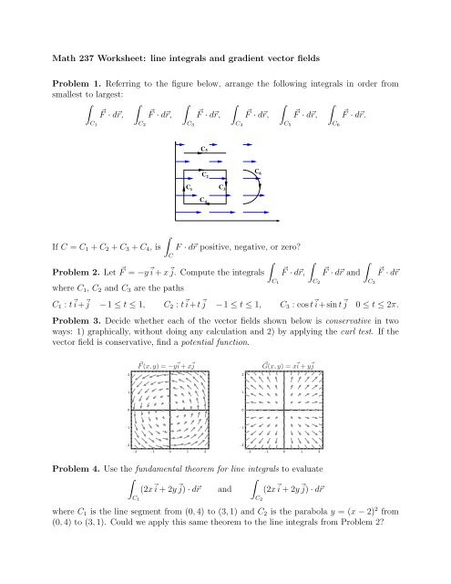 Math 237 Worksheet: line integrals and gradient vector fields ...