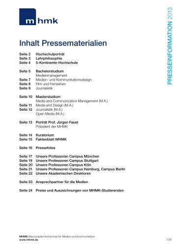 Inhalt Pressematerialien - MHMK Macromedia Hochschule für ...