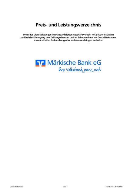 Preis- und Leistungsverzeichnis - Märkische Bank eG