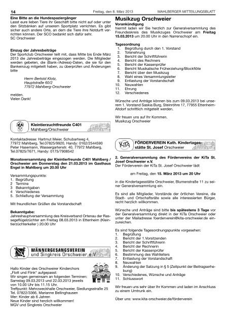 Amts- und Informationsblatt 3. Orschweirer ... - Stadt Mahlberg