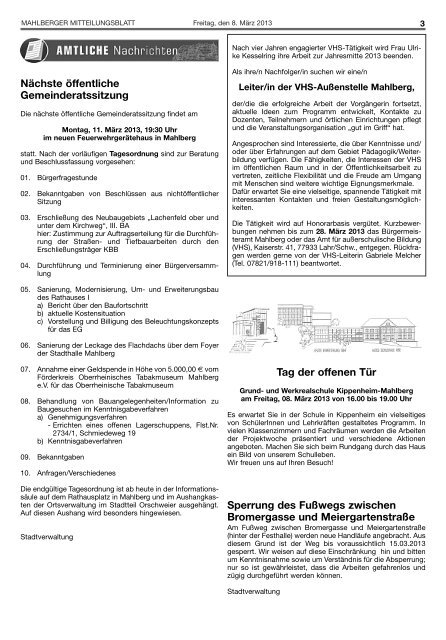 Amts- und Informationsblatt 3. Orschweirer ... - Stadt Mahlberg