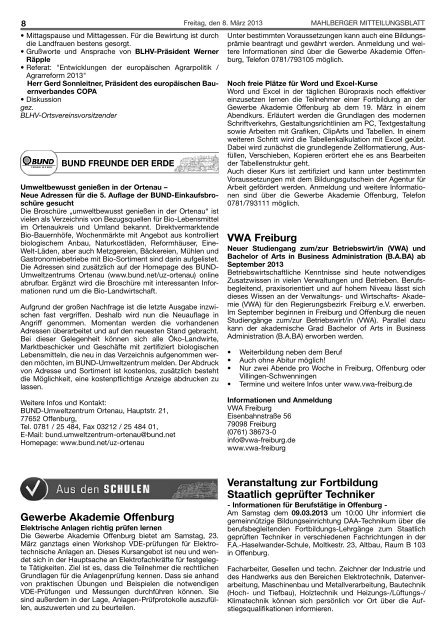 Amts- und Informationsblatt 3. Orschweirer ... - Stadt Mahlberg