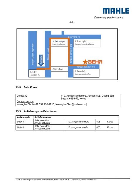 Logistikrichtlinie MAHLE Behr weltweit