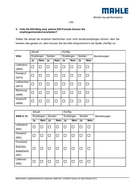 Logistikrichtlinie MAHLE Behr weltweit