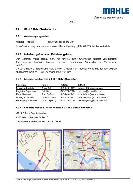 Logistikrichtlinie MAHLE Behr weltweit