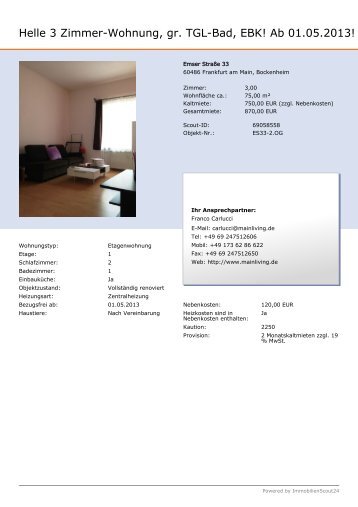 Helle 3 Zimmer-Wohnung, gr. TGL-Bad, EBK! Ab 01.05 ... - MainLiving